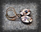 Peach Swarovski Crystal Drop Earrings in Brass Ox
