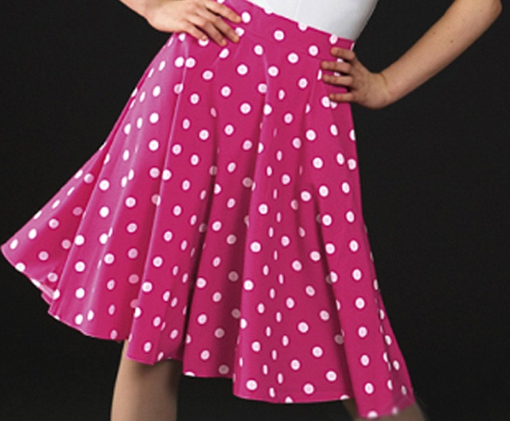 Full Circle Polished Cotton Circle Skirt - White Dots on Hot Pink - Free Ship