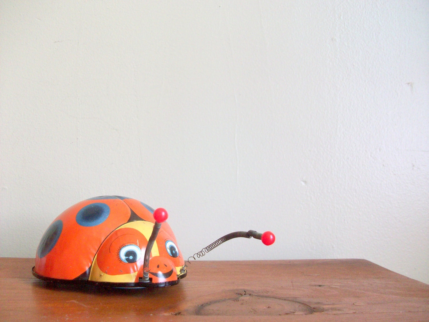 six dollar sale - reduced sale - mechanical wind up lady bug toy - for kids - insect - metal - compostthis