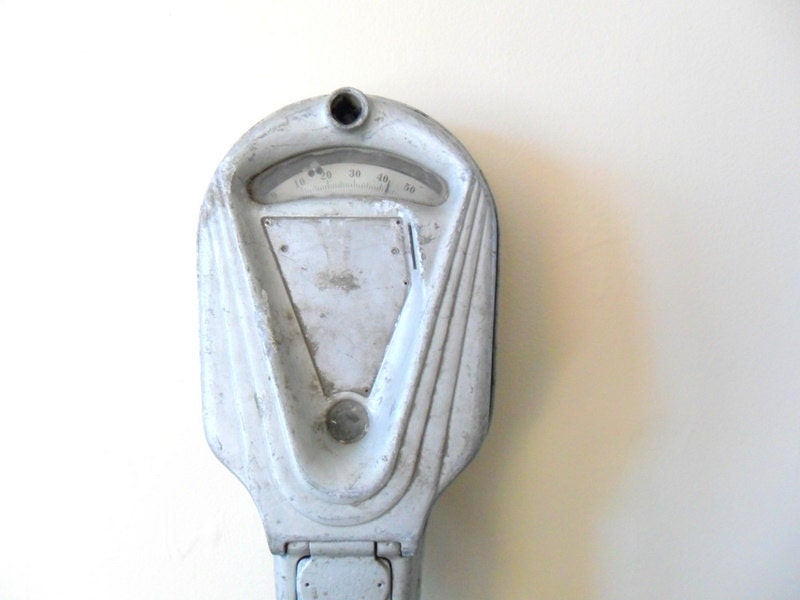 SALE midcentury deco style industrial parking meter - metal - salvaged - silver - urban decor