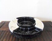 vintage black and white carousel style serving platter - tray - chip n dip