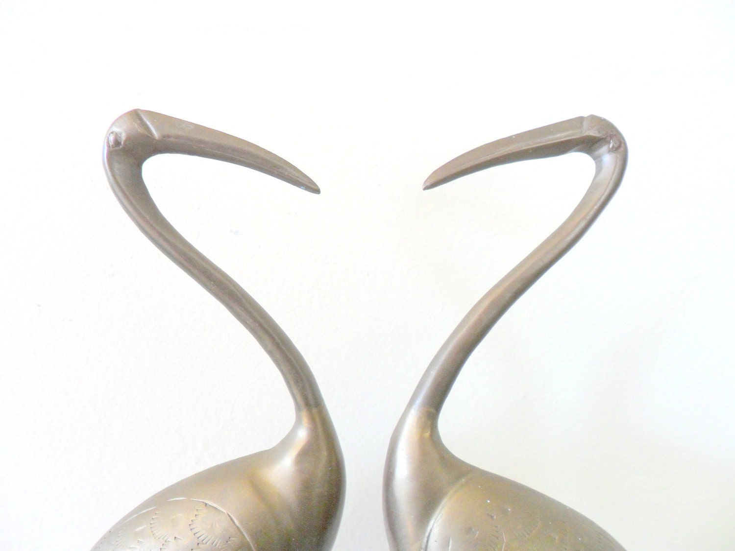 mid-century india brass stork figurines - pair - patina - bird
