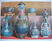 Antique Chromolithograph of  Coloured Earthenware