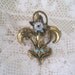 Vintage Victorian Brass Fleur de Lis Floral Rhinestone Faux Turquoise Pin Brooch Original C Clasp. Bridal Pin