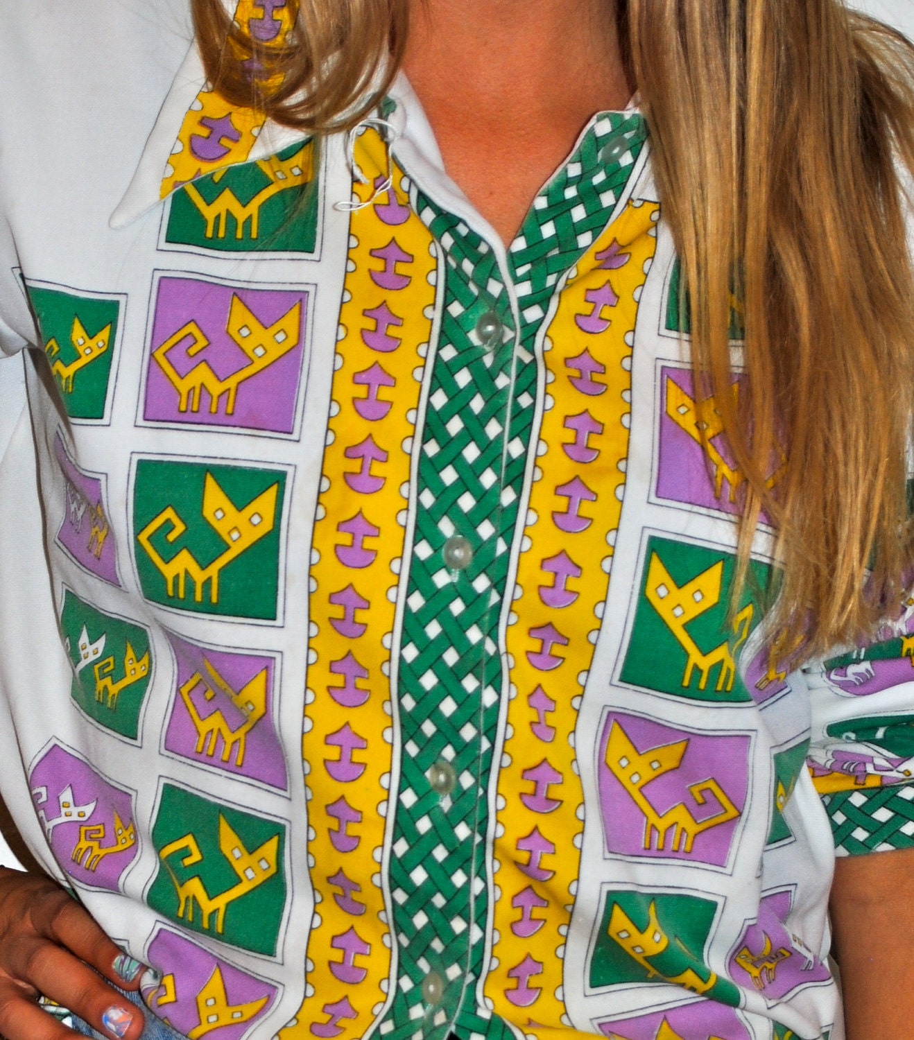 Vintage Egypto-Cat Unisex Button-Up Shirt