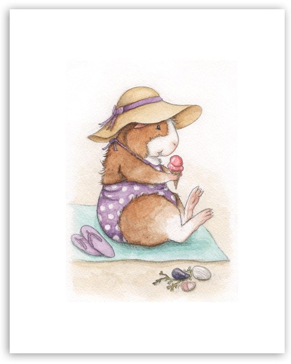 Henrietta at the Beach Guinea Pig Art Print 5x7