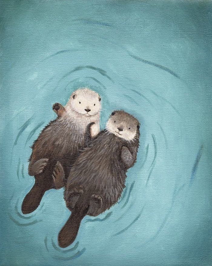 Cute Otter Art print, Holding Hands, Otterly Romantic