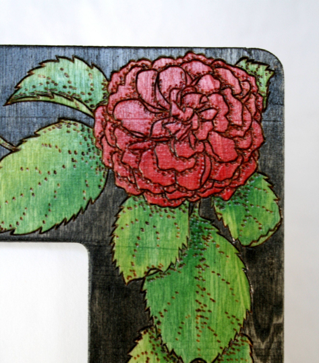 Rose Photo Frame Pyrographed Wood