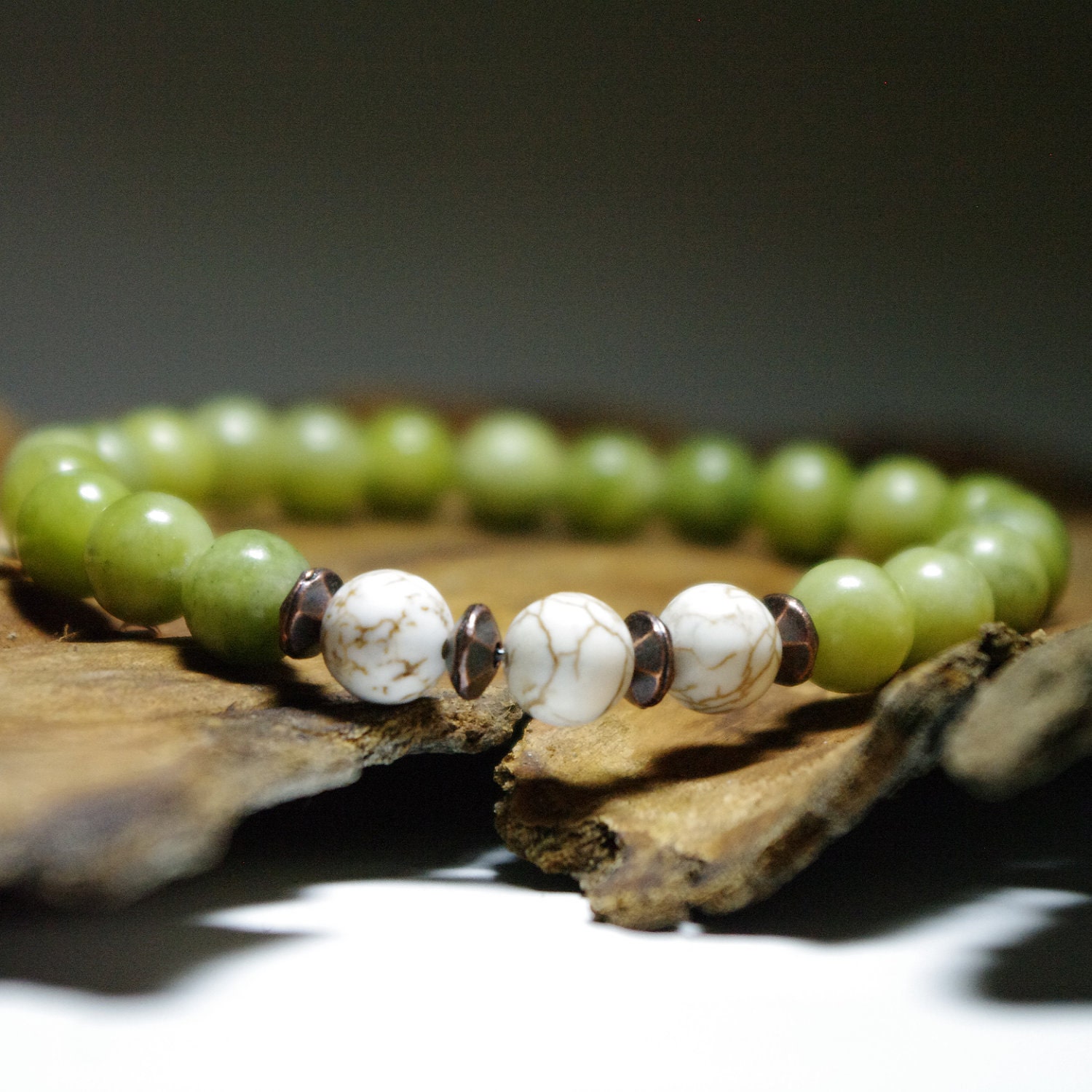 Green Serpentine and Magnesite Meditation Bracelet