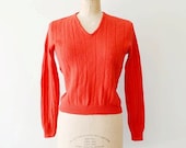 vintage red sweater : 1970s cherry red wool knit sweater by Pendleton