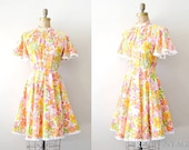 vintage 1950s dress :  50s tropical autumn cotton full skirt dress