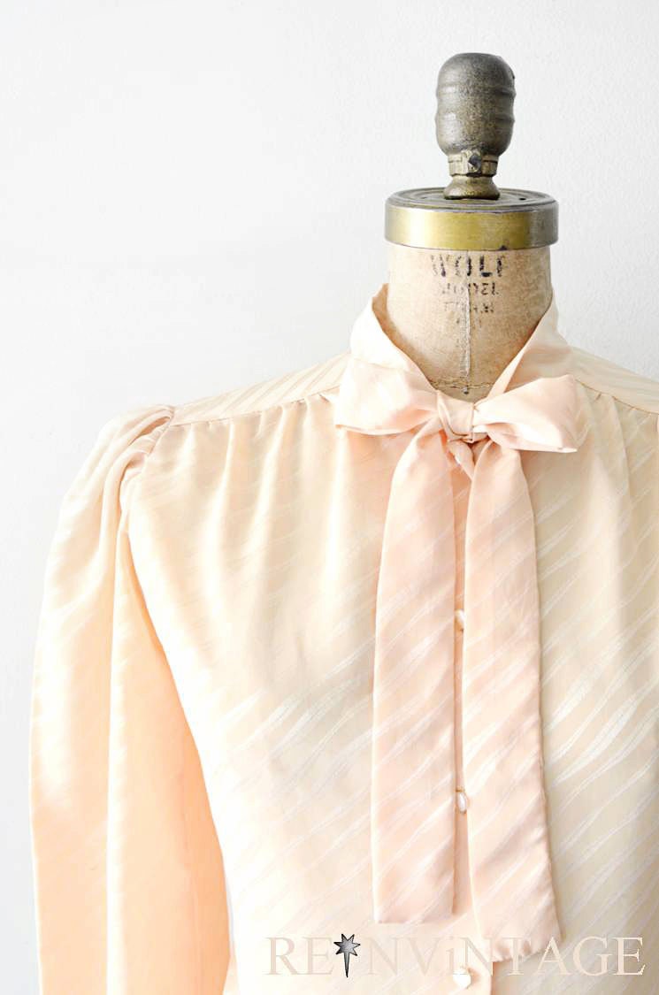 vintage secretary blouse - golden metallic bow tie top