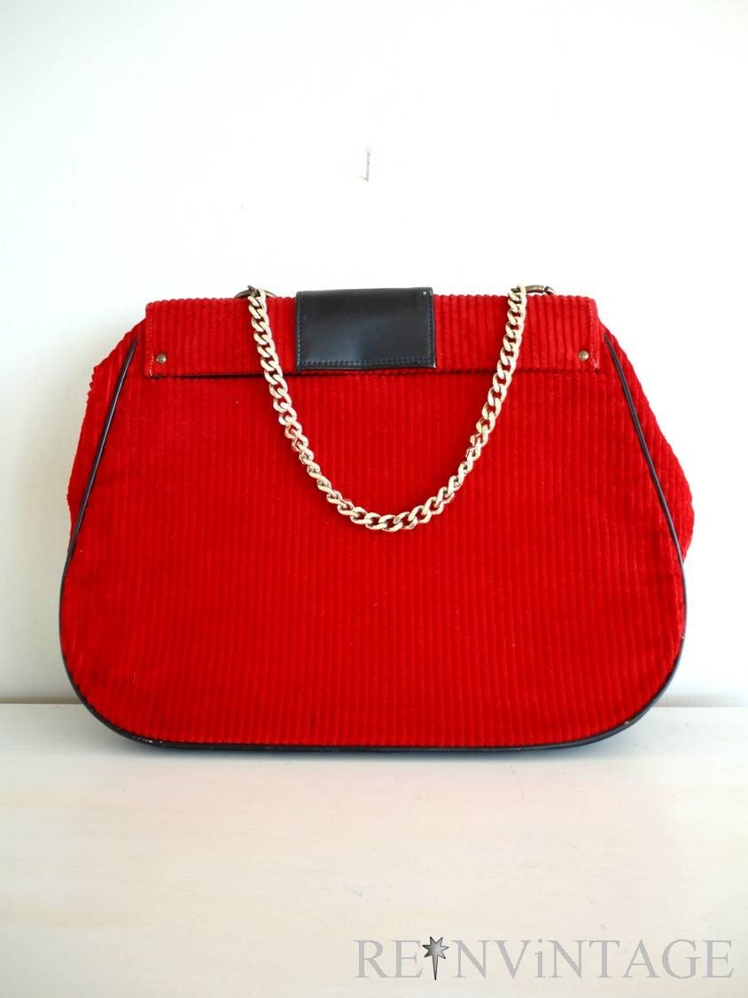 vintage corduroy purse : 1960s cherry red purse by Garay