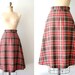 vintage plaid skirt : 1970s chocolate cherry tartan plaid wool skirt