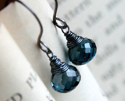 London Blue Topaz Earrings, Oxidized Sterling Silver Gemstone Jewelry - Jewels of Love