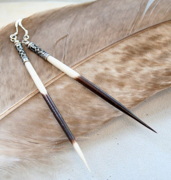 Porcupine Quill Earrings Native American Silver by DesignsBloom