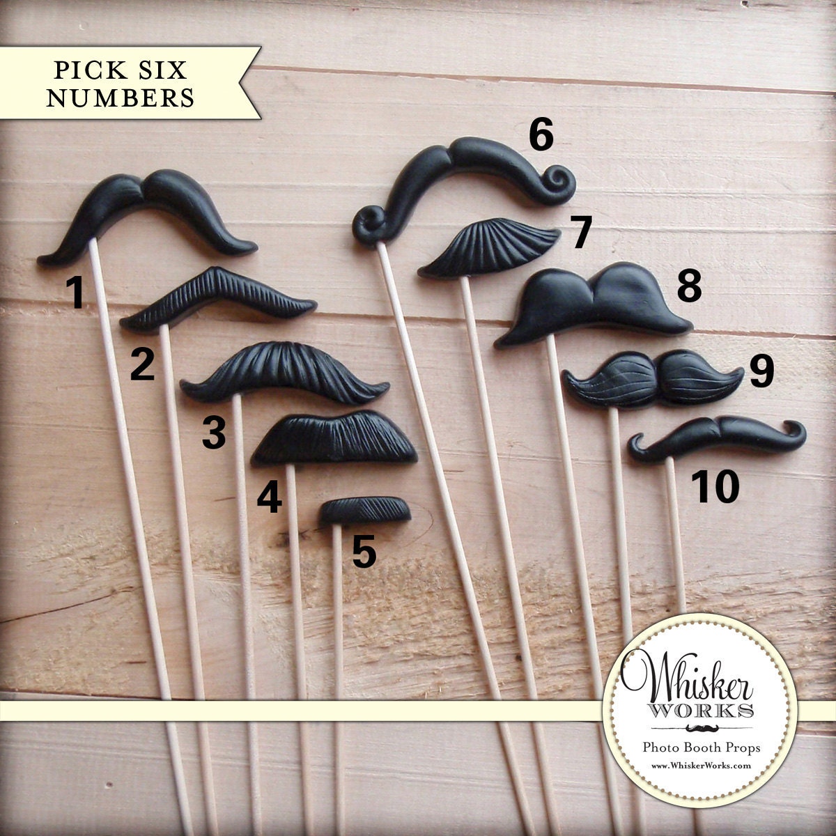 Plastic Mustaches on Sticks - Choose Your Own - Set of 6