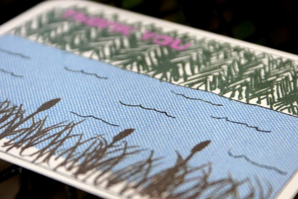 Lake Scene Thank You shimmery greeting postcard