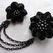 American Gothic Black Kanzashi Flower Hair Clips with Black Chain Drape