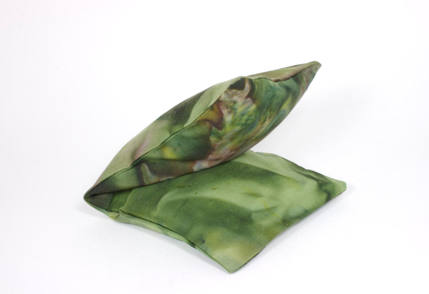 Organic Lavender Eye Pillow, yoga, spa, travel, birthday, bachlorette - green batik cotton, washable slip cover - threebirdsunite