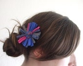 Pink, Cobalt Blue, and Gray Flower Barrette - Made From T-Shirts - Eco Friendly