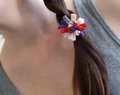 Red, Purple, Cream and Gray Flower Ponytail Holders - Set of 2 - T-Shirt Hair Accessory - Fabric Ponytail Holders