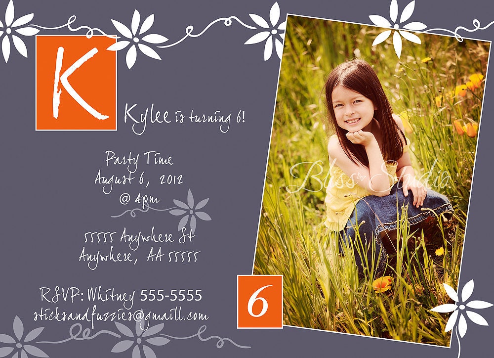Whimsical Kid Party Invitation 5x7 or 4x6