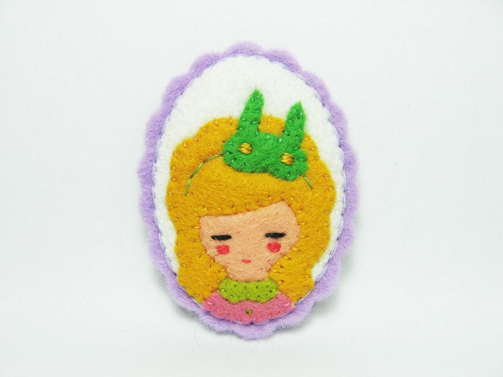 A Girl with a Green Rabbit Mask felt pin