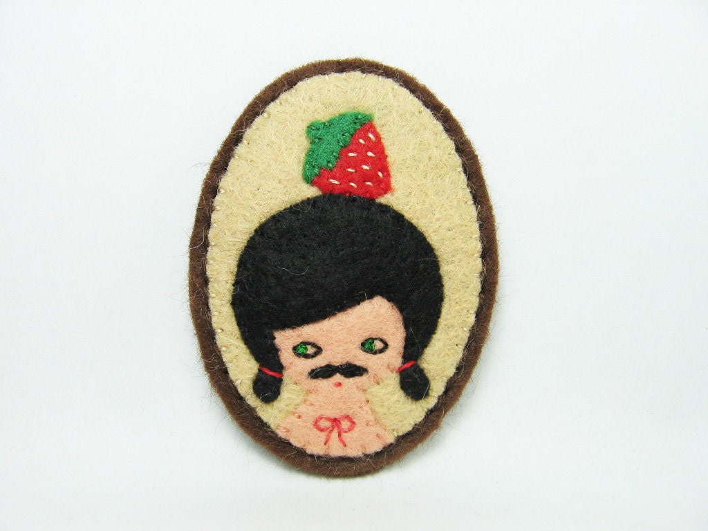 Detective mustache girl felt pin