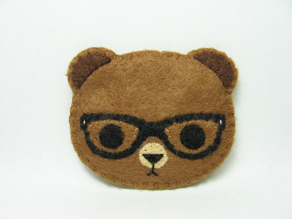 Nerdy teddy felt pin - made to order