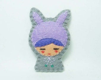 Rabbit disguise felt brooch - made to order