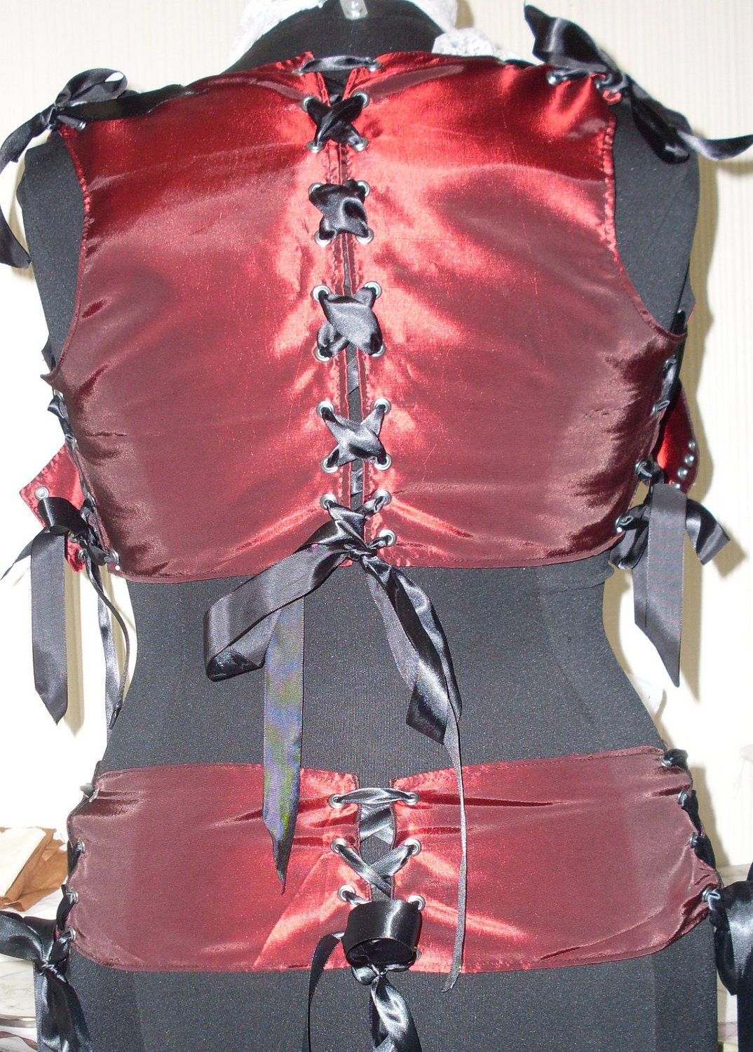 Your Size Burgundy Taffeta Underbust Corset Style Vest and Matching Corset Style Belt REAL Plus Sizes Available Women