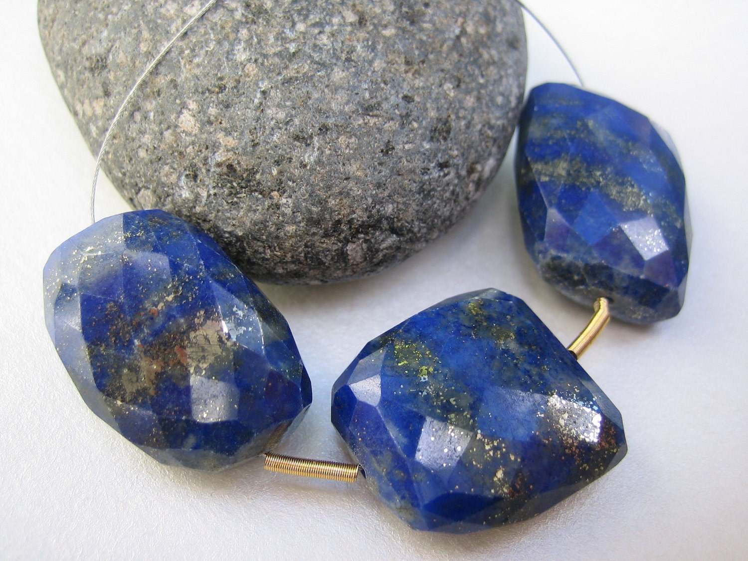 3x Huge Lapis Lazuli with Pyrite Faceted Nugget Beads