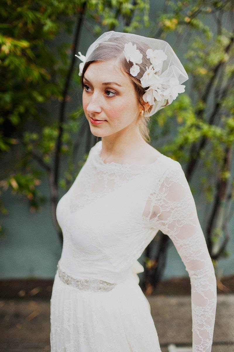 Tulle veil cap with silk blossom decoration, style 521
