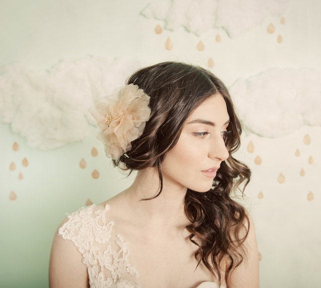 golden beige handmade silk organza hair comb- style 301