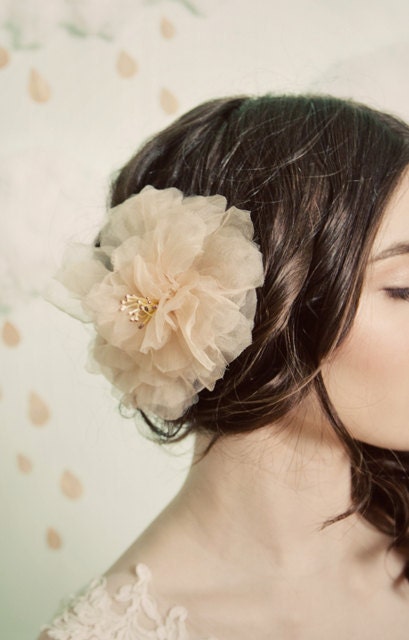 golden beige handmade silk organza hair comb- style 301