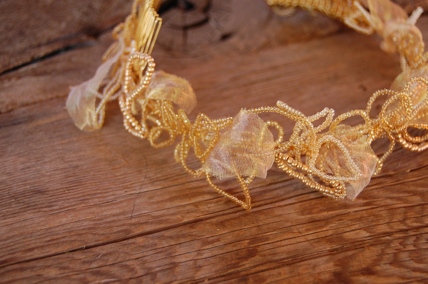Golden beaded leaves crown- style 117