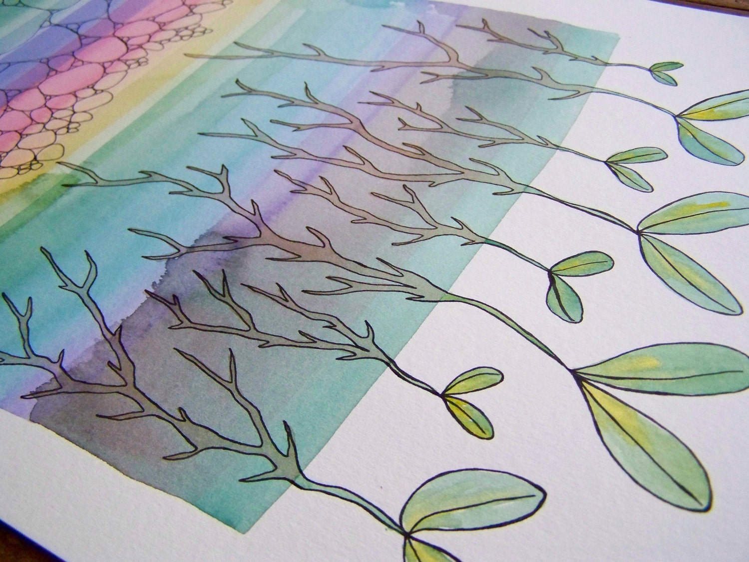 Rainbow Spring Sprouts- 11x17 print of original watercolor