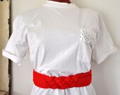 Vintage White T Shirt With Polka Dot bow Pocket