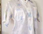 Vintage White and Blue Button up Shirt Unisex