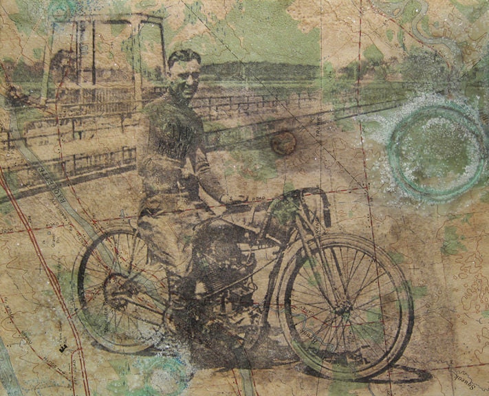 Motorcycle Drawing - Board Track Harley Indian - Motorcycle Racer - Racing 1920s - Motorcycle Norton Ducati - Original Mixed Media