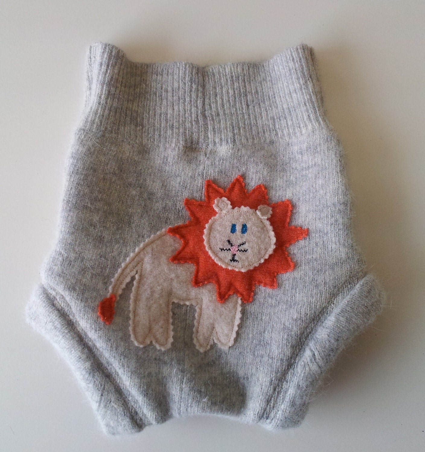 Upcycled Wool Diaper Cover, Soaker, medium, lion