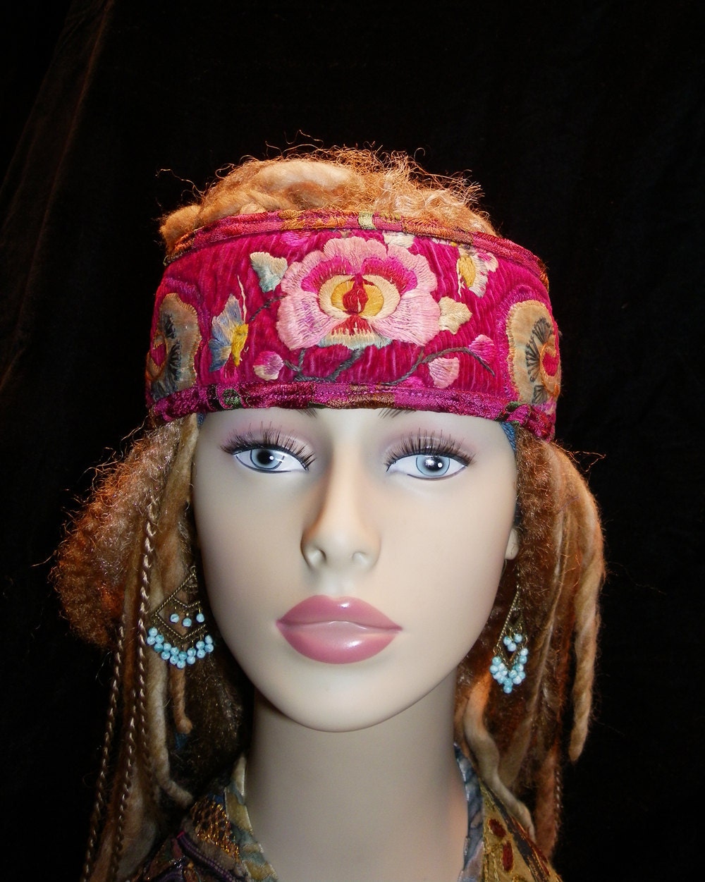 Headband Gypsy Peace Crown in Reds and Pinks