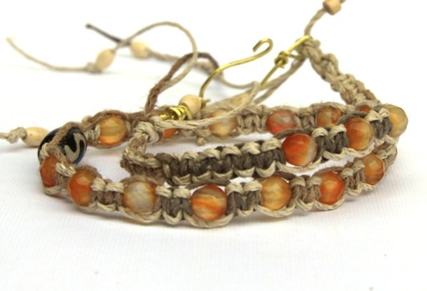 dzi bead,agate Natural Hemp Macrame wrap multi strand Bracelet, natural, surfers necklace