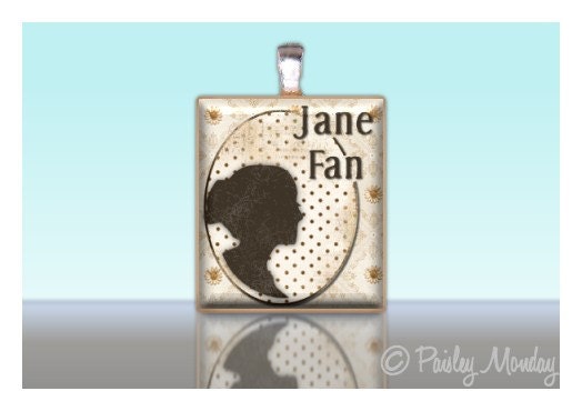 Scrabble Tile Pendant JANE AUSTEN FAN Cameo Custom Charm