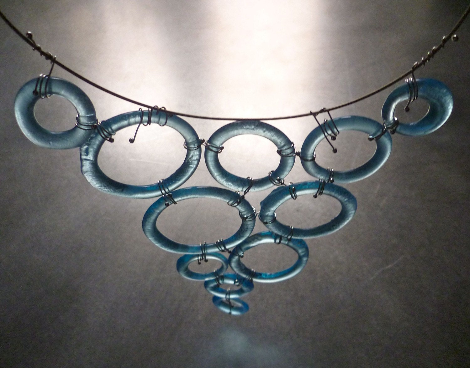 Eco friendly necklace - BUBBLE Azzurra Large - Silver and recycled glass