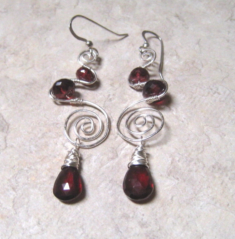 Garnet Gemstone Earrings Sterling Silver Chandelier Style Deep Wine AAA Mozambique Garnet January Birthstone Handmade Jewelry