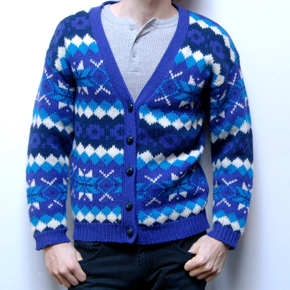 NORDIC shetland wool FAIR ISLE button up cardigan