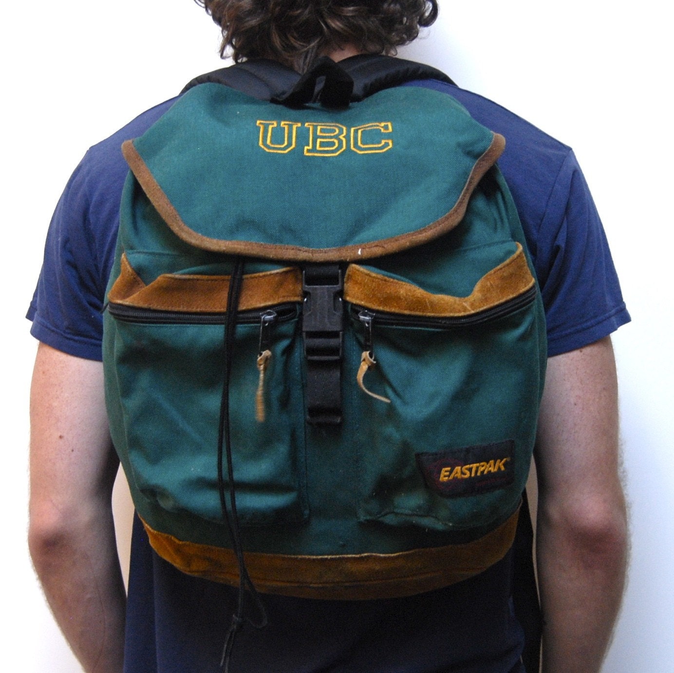 vintage 80s LEATHER eastpack canvas body RUCKSACK large pocket BACKPACK