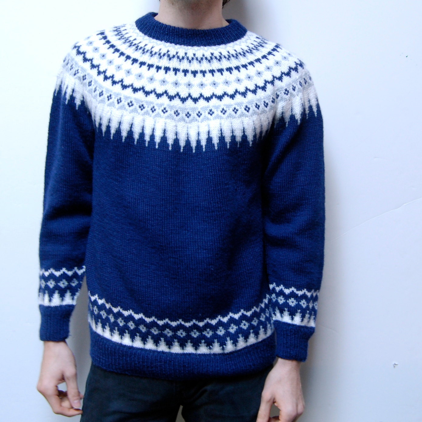 NORDIC folk pattern thick KNIT sweater made in NORWAY